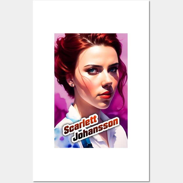 scarlett ingrid johansson watercolor hand drawing graphic design and illustration by ironpalette Wall Art by ironpalette